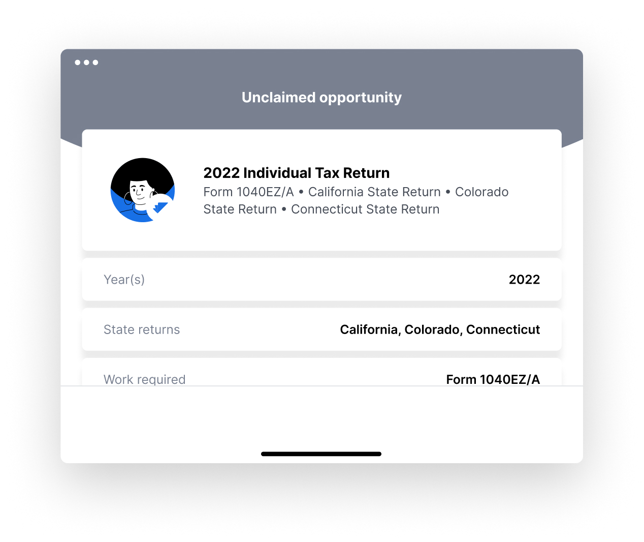 Taxfyle portal showing unclaimed opportunities